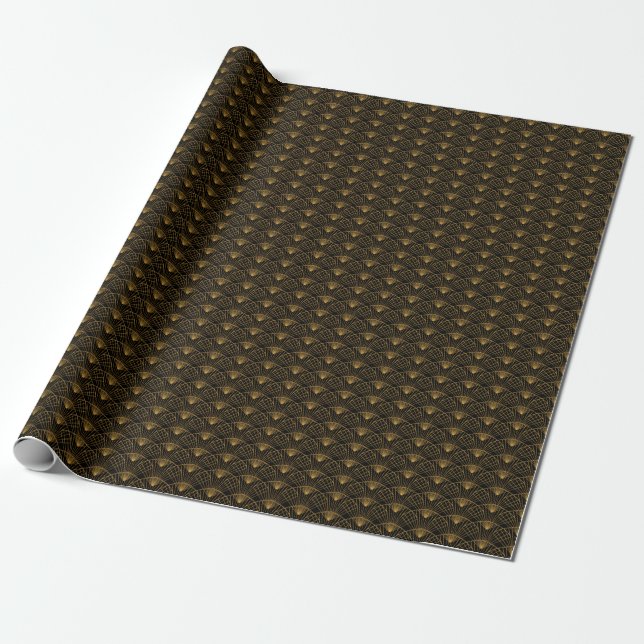 Papier Cadeau Glamour Art Déco : Ventilateur D'Or. (Déroulé)