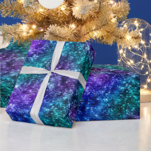 Papier Cadeau Glamour Océan Paillettes Violettes et Turquoises