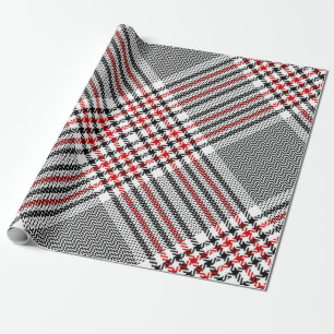 Papier Cadeau Glen plaid motif. Noir, rouge, blanc goudron trans