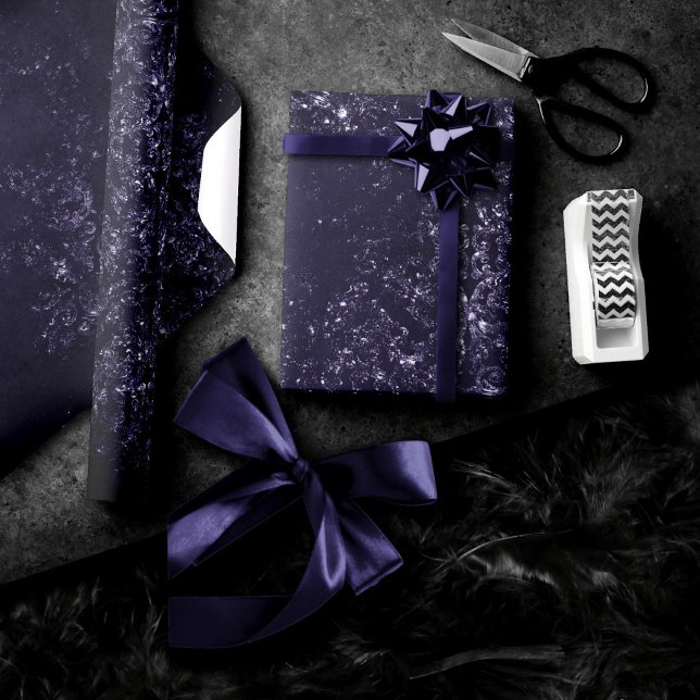 Papier Cadeau Glimmery Indigo Grunge | Midnight Purple Damask (Créateur téléchargé)