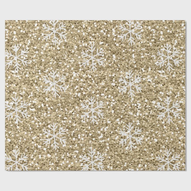 Papier Cadeau Glitter Gold Snowflake (Plat)