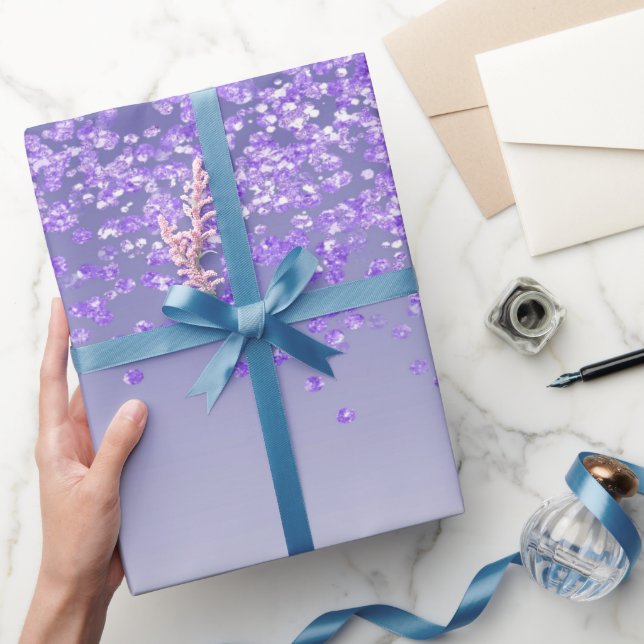 Papier Cadeau Glitter Ombre Violet Royal Élégant en Cascade  (Cadeaux)