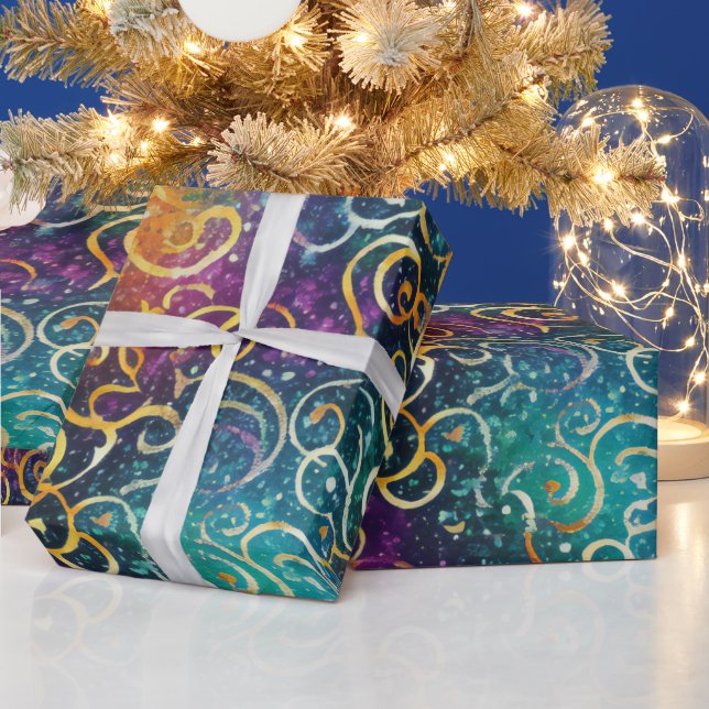 Papier Cadeau Glitterie brillante Purple Bleu et Flèches d'or (Vacances)