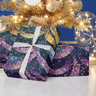 Papier Cadeau Glitterie brillante violet bleu et doré Draps