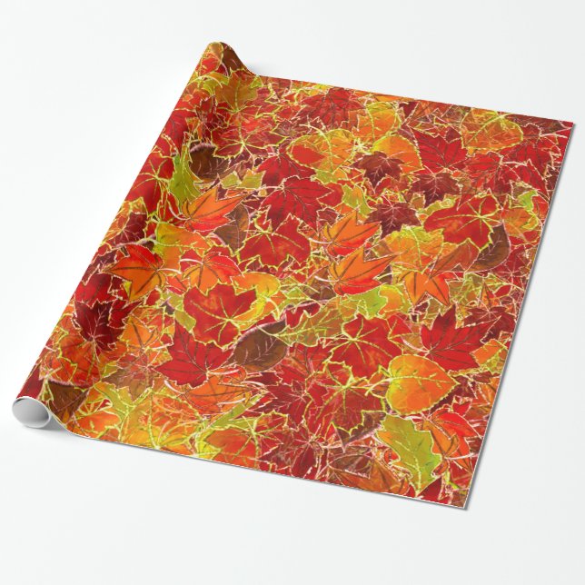 Papier Cadeau Glittery Fall Maple Feuilles (Déroulé)