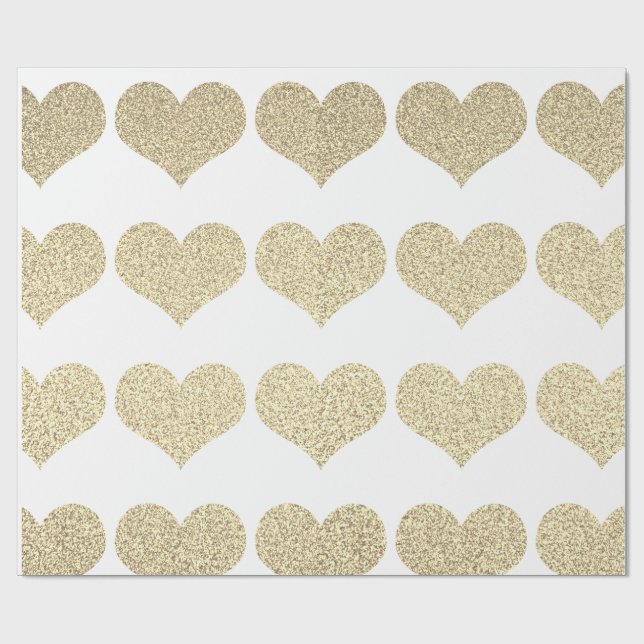 Papier Cadeau Glittery Gold Heart Motifs Golden White Holiday (Plat)