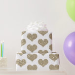 Papier Cadeau Glittery Heart Motifs Or Golden White Sparkle<br><div class="desc">Conçu avec des motifs de coeur de gloire dorée sur fond blanc solide!</div>