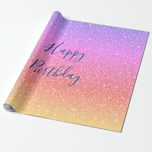 Papier Cadeau Glittery rose violet ombre coloré Joyeux annivers