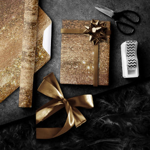 Papier Cadeau Glitzy Foil Golden Bronze Faux Faux Sparkle