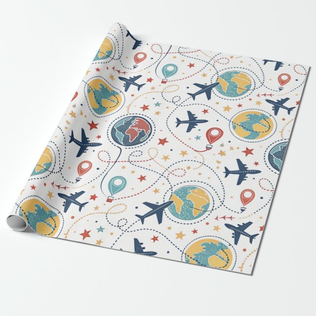 Papier Cadeau Global Travel Aviation Pattern (1) (Déroulé)