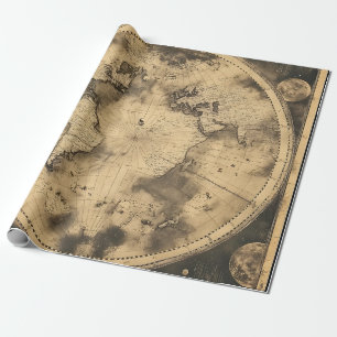 Papier Cadeau Globe à la Lune Gravure Sépia Académie Sombre