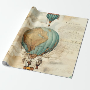 Papier Cadeau Globe Ancien Ballon à Air Chaud Carte Antique