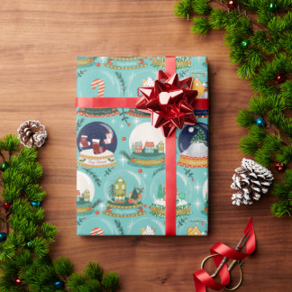 Papier Cadeau Globe des neiges Gnome de Noël Gingerbread Maison