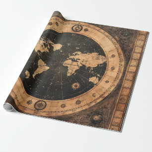 Papier Cadeau Globe du monde nautique antique Carte de navigatio