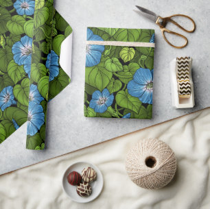 Papier Cadeau Gloire du matin en bleu et vert