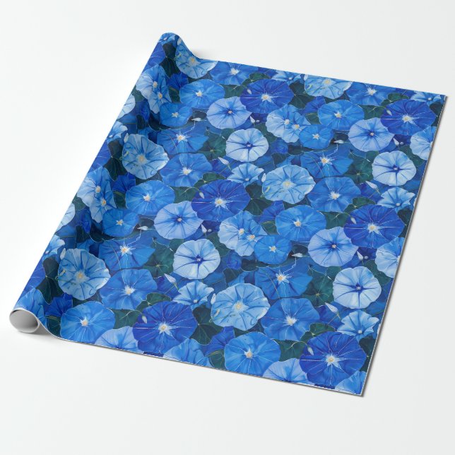 Papier Cadeau Glorieuses Matinales Bleues Botanique Floral (Déroulé)