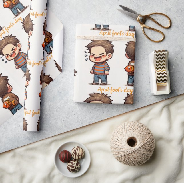 Papier Cadeau Glossy Wrapping Paper April Fool's Day Fishing (Artisanat)
