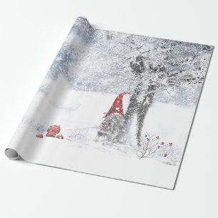 PAPIER CADEAU GNOME DANS LA NEIGE FORÊT COUVERTE NOËL CADEAU DE 