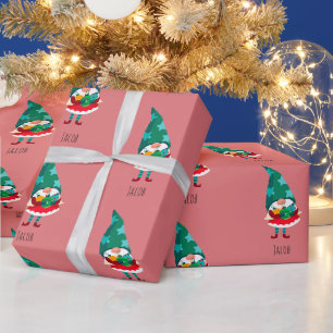 Papier Cadeau Gnome de Noël mignonne avec ornements de Noël