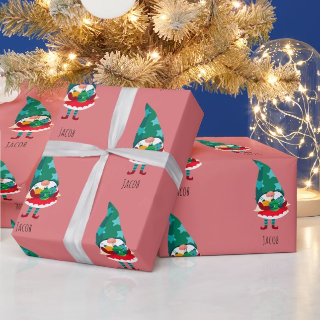 Papier Cadeau Gnome de Noël mignonne avec ornements de Noël (Vacances)
