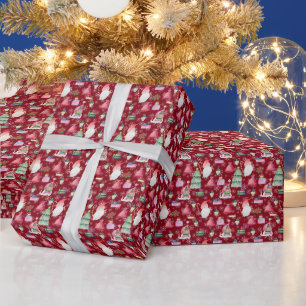 Papier Cadeau Gnome de Noël pour Motif de vacances Rouge
