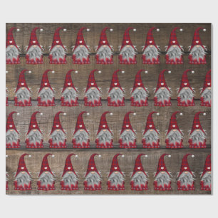 Papier Cadeau Gnome de Noël Rouge Plaid Style Pays