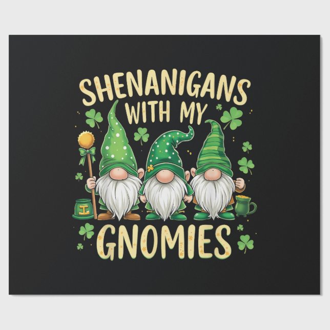 Papier Cadeau Gnome du trèfle chanceux de la Saint-Patrick  (Plat)