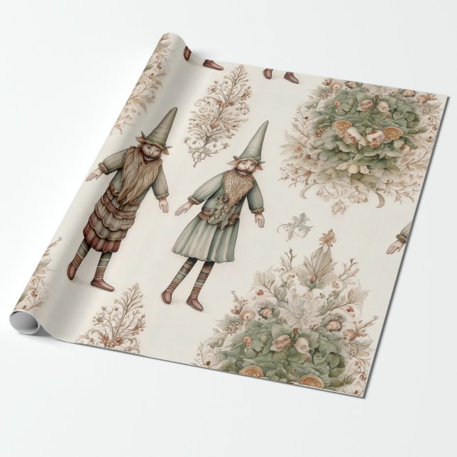 Papier Cadeau Gnomes de la forêt fantaisiste & Botanique (1) (Déroulé)