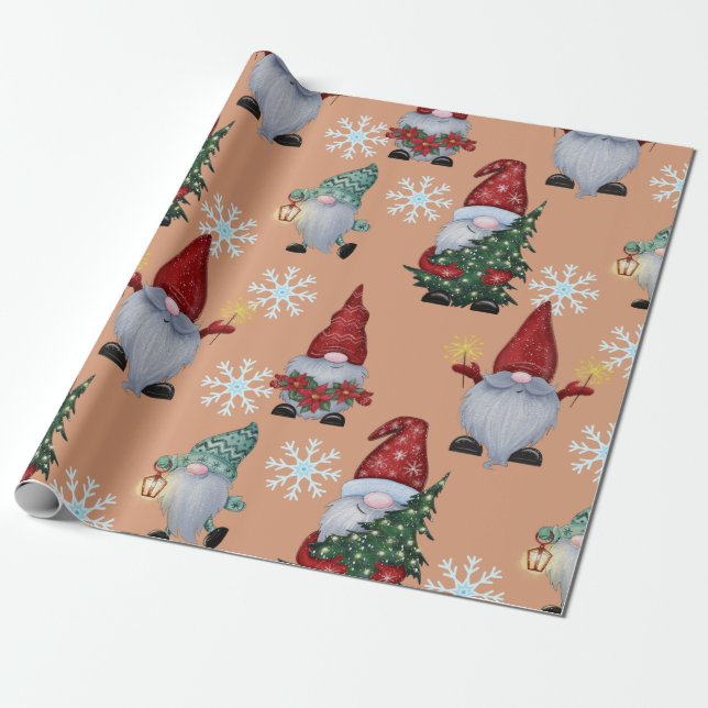 Papier Cadeau Gnomes de neige de Noël (Déroulé)