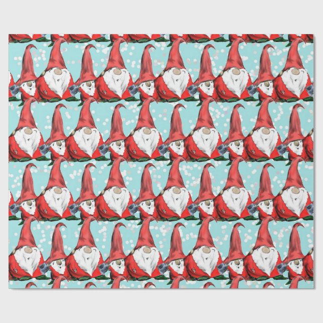 Papier Cadeau Gnomes de Noël joyeux de vacances (Plat)