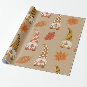 Papier Cadeau Gnomes de Thanksgiving avec feuilles d'automne
