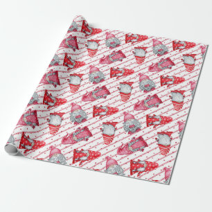 Papier Cadeau Gnomes en rouge de Noël