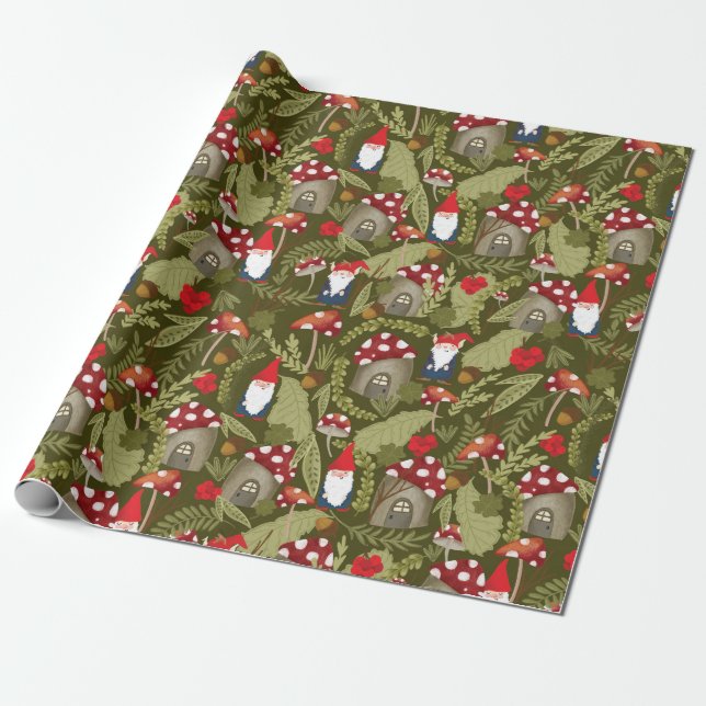 Papier Cadeau Gnomes et champignons adorables (Déroulé)