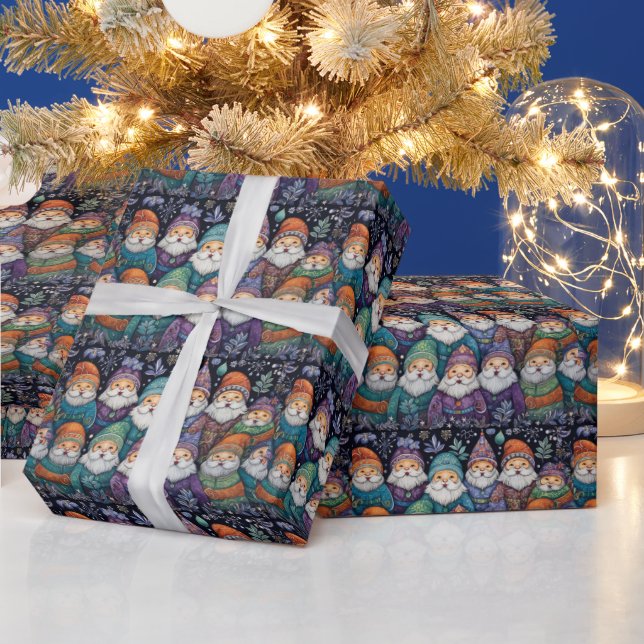 Papier Cadeau Gnomes Père Noël mignons (Vacances)