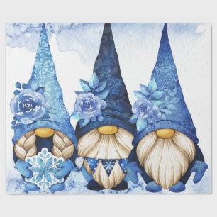 Papier Cadeau Gnomes scandinaves d'hiver à la pivoine bleue