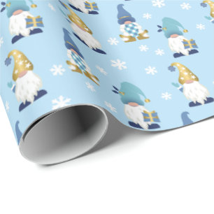 Papier Cadeau Gnomes très tendance Winter Gold Blue