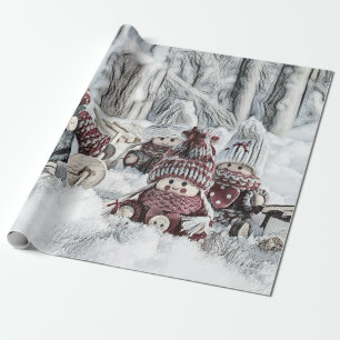 Papier Cadeau Gnomes vintages dans le dessin de neige