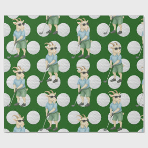 Papier Cadeau Goat Golfer joue au golf sur du blanc et du vert