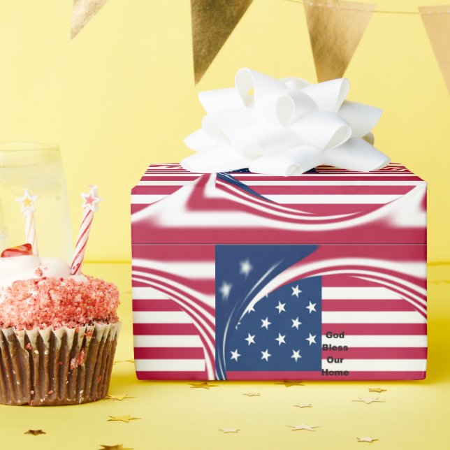 Papier Cadeau God Bless Our Home : USA Flag Swirl Art (Fête d'anniversaire)