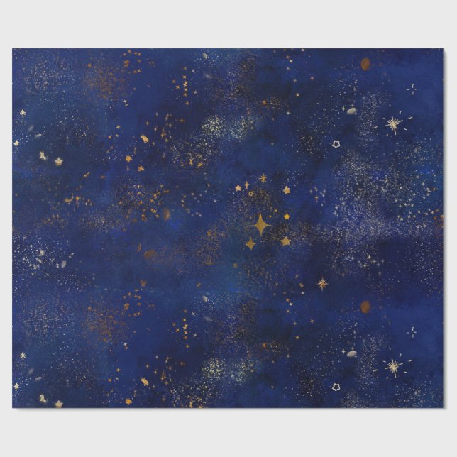 Papier Cadeau Gold and Navy Stars (Plat)