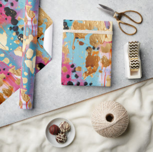 Papier Cadeau Gold Aqua rose Abstrait Leopard