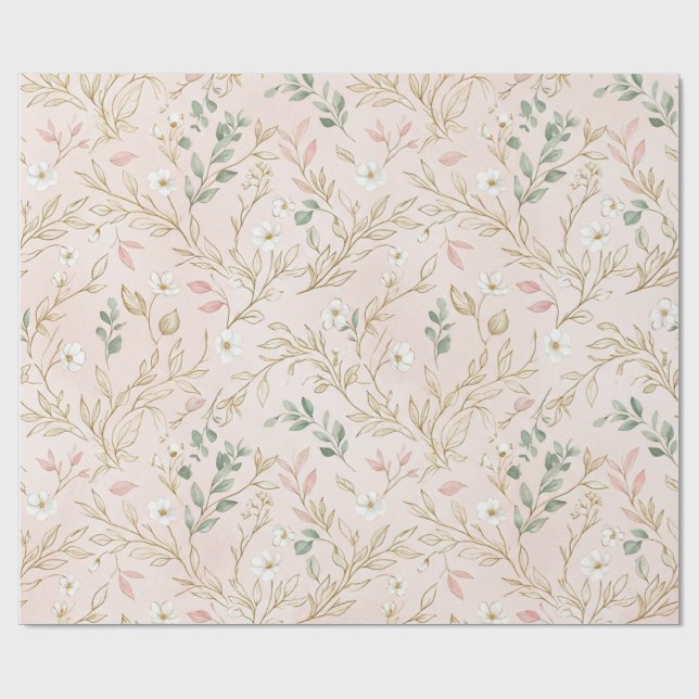Papier Cadeau Gold Blush Floral Wedding Wrap (Plat)