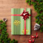 Papier Cadeau Gold Bows on Green Christmas<br><div class="desc">A colorful,  festive pattern of gold bows scattered over a metallic green to add a touch of elegance to your Christmas gifts this year.</div>