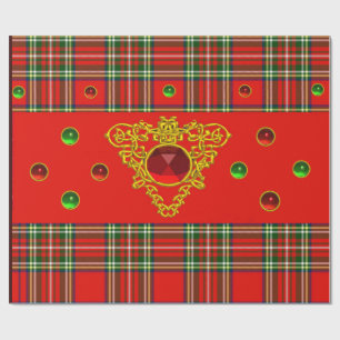 PAPIER CADEAU GOLD CELTIC COEUR, RUBY, ROUGE VERT ÉCOSSE TARTAN