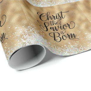 Papier Cadeau Gold Christ le Sauveur Noël chrétien