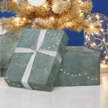 Papier Cadeau Gold Christmas String Lights Aquarelle Turquoise<br><div class="desc">Le design présente des lampes de Noël à cordes d'or contre arrière - plan vert turquoise. Joyeuses fêtes !</div>