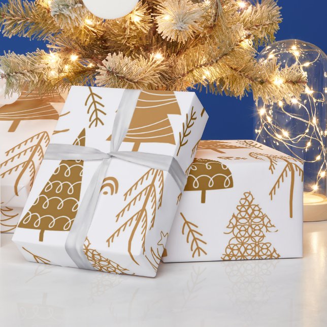 Papier Cadeau Gold Christmas Tree Motif de vacances (Vacances)