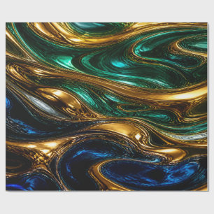 Papier Cadeau Gold Emerald Sapphire Fluid Art