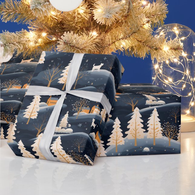 Papier Cadeau Gold et Dusty Blue Winter (Vacances)