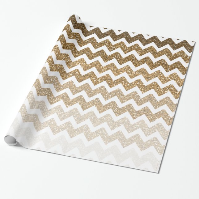 Papier Cadeau Gold Faux Parties scintillant Glitzy Chevron Ombre (Déroulé)